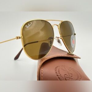 Ray-Ban Gold Frame Aviator Sunglasses - Brown Polarized RB3025 58mm 001/57
